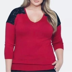 Torrid Red and Black Lace pullover Lace Yolk Sweater